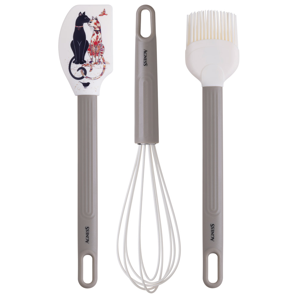 НАБОР: ВЕНЧИК, ЛОПАТКА, КИСТОЧКА AGNESS, 3 ПРЕДМЕТА, СЕРИЯ, ПАРИЖСКИЕ КОТЫ,