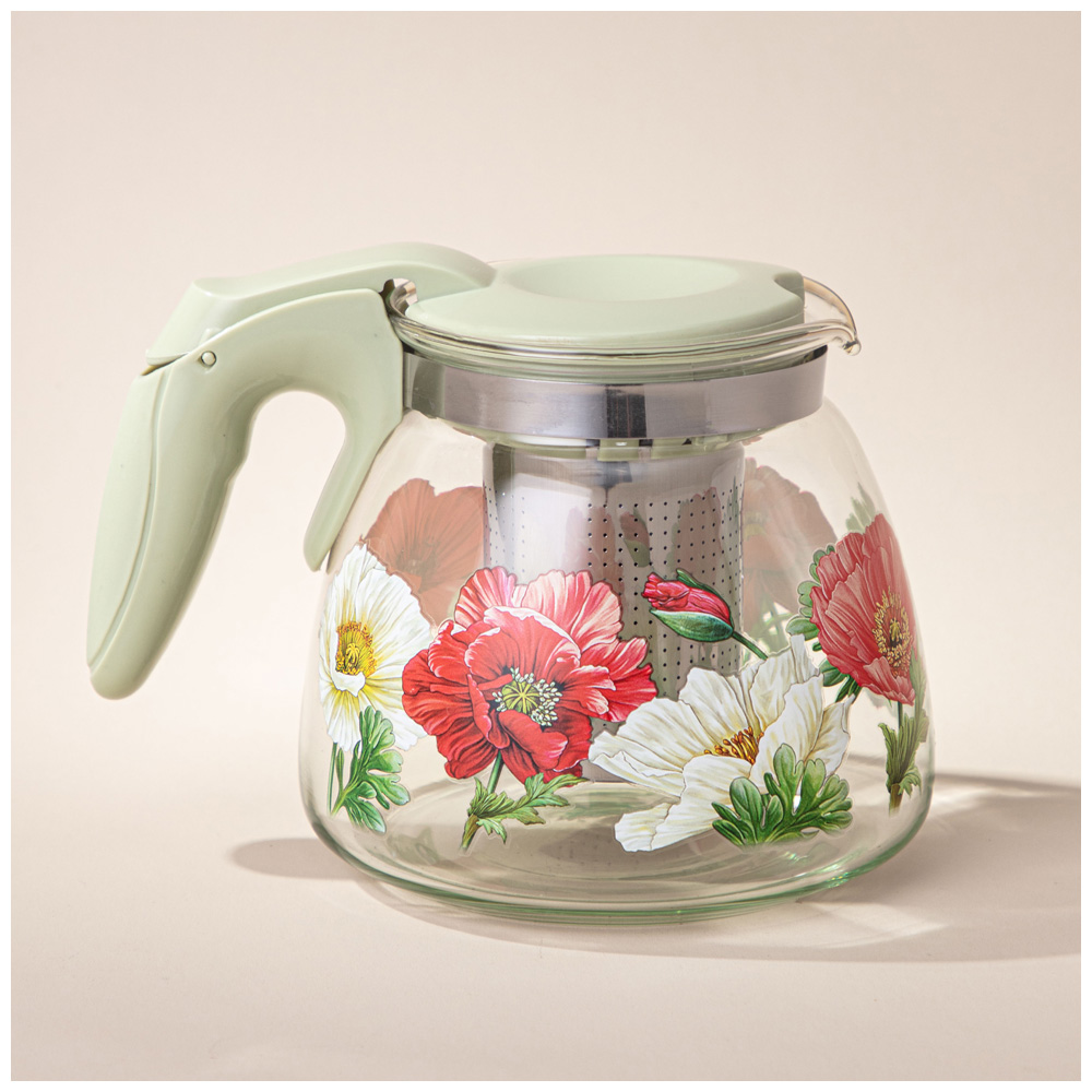 ЗАВАРОЧНЫЙ ЧАЙНИК AGNESS С ФИЛЬТРОМ, МАКИ, 900 МЛ.