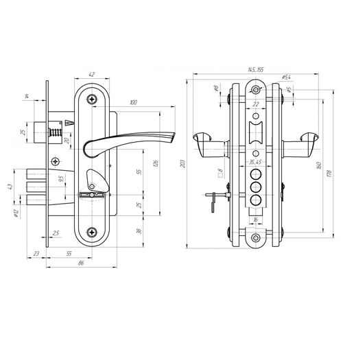 Замок врезной АБС ЗВ9-4-2, медь, 1/10
