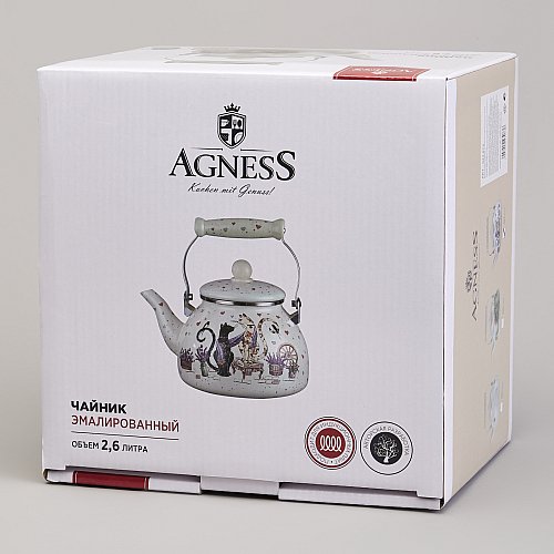 ЧАЙНИК AGNESS ЭМАЛИРОВАННЫЙ СЕРИЯ, LAVANDER CATS,  2, 6 Л