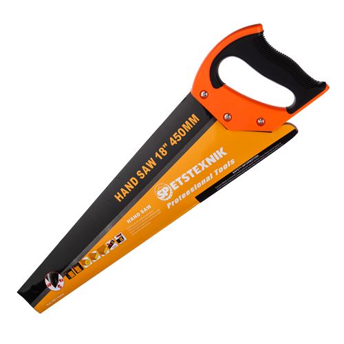 Ножовка по дереву 450мм, 3D зуб 7-8 TPI, пластиковая обрезиненная ручка, 1/48