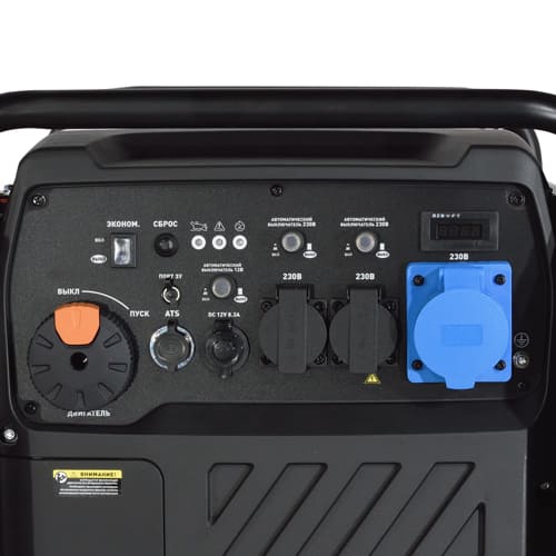 Генератор CARVER PPG-10000IЕ инверторный, 8/8, 5кВт, 220/12В, 2+1 розетки, ATS-порт, дисплей, колеса