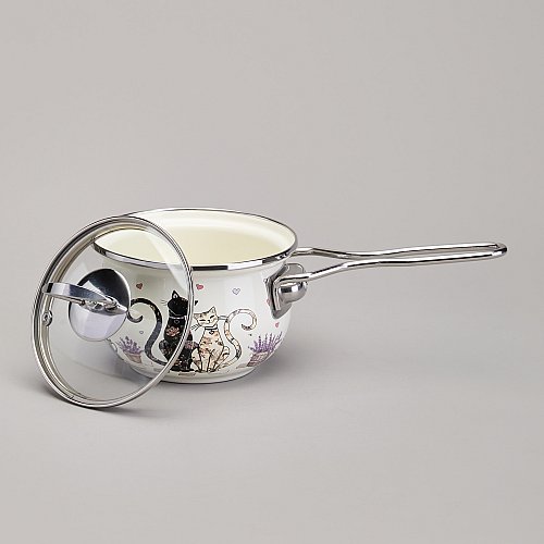 КОВШ ЭМАЛИРОВАННЫЙ СЕРИЯ, LAVANDER CATS, 0, 9Л, ДИА 14 СМ