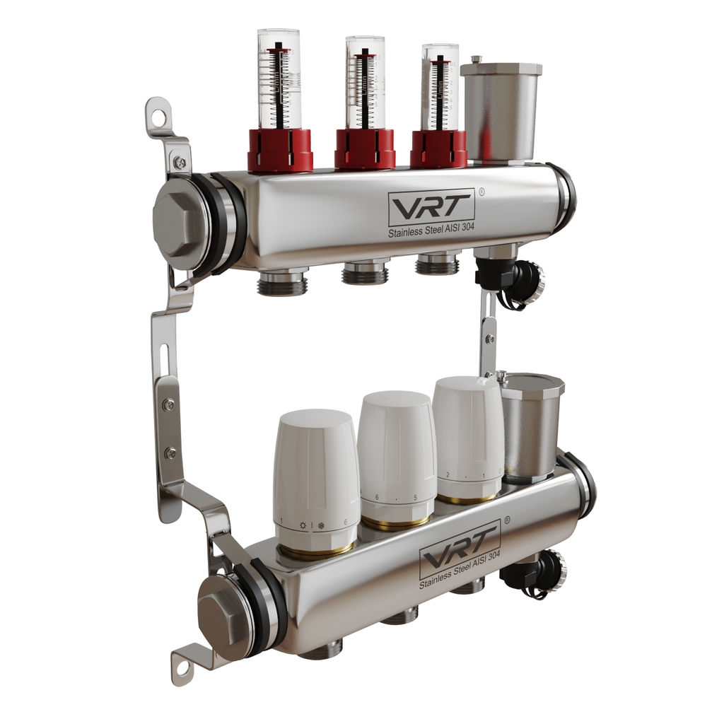 Коллекторная группа VRT® 1,  х 3/4, , евроконус 3 вых, авт в/отвод, c расходомерами