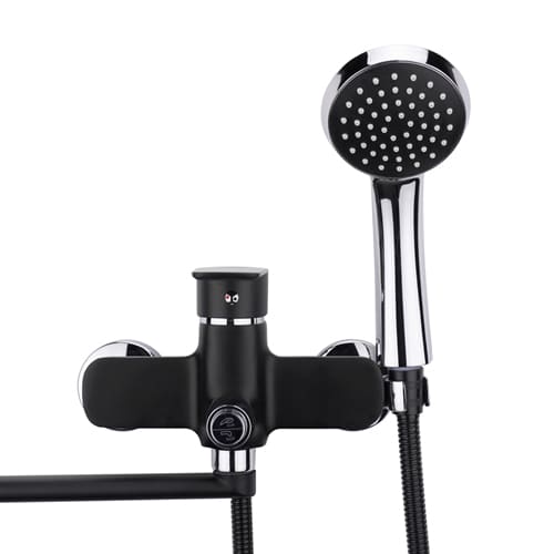 Смеситель для ванны DIKALAN D22375-7 длинный излив, нажимной переключатель, черный, 1/12