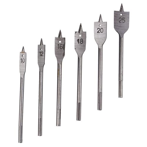 Сверло по дереву перьевое 10-12-16-18-20-25 мм Барракуда, набор 6 шт. 6-гранный хвостовик//, 1/100