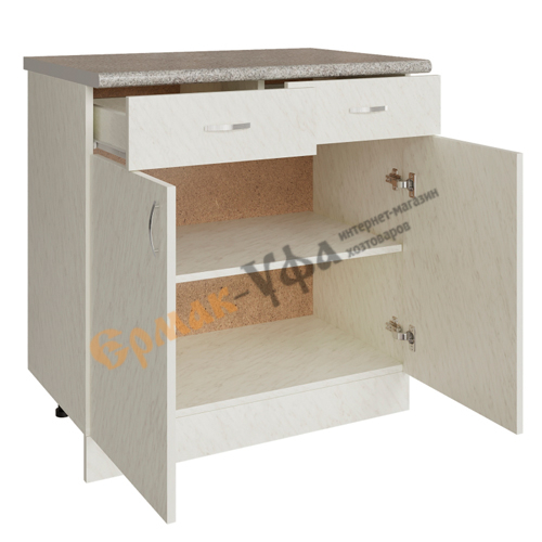 Стол разделочный 80 ЛДСП, белый мрамор, 2 ящика, 1/1