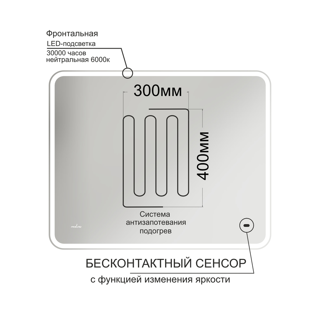 Зеркало MIXLINE, Турин-2, 1000*800, ШВ бесконтактный сенсор, светодиодная подсветка+подогрев
