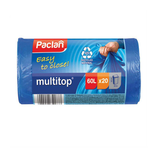 Мешки для мусора 60 л 15 шт 12,5мкм, двойной слой с завязками, PACLAN BEE SMART, 1/25