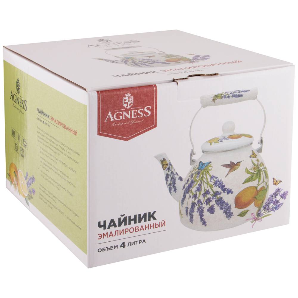 ЧАЙНИК AGNESS ЭМАЛИРОВАННЫЙ, СЕРИЯ, ПРОВАНС ЛИМОНЫ,  4 Л