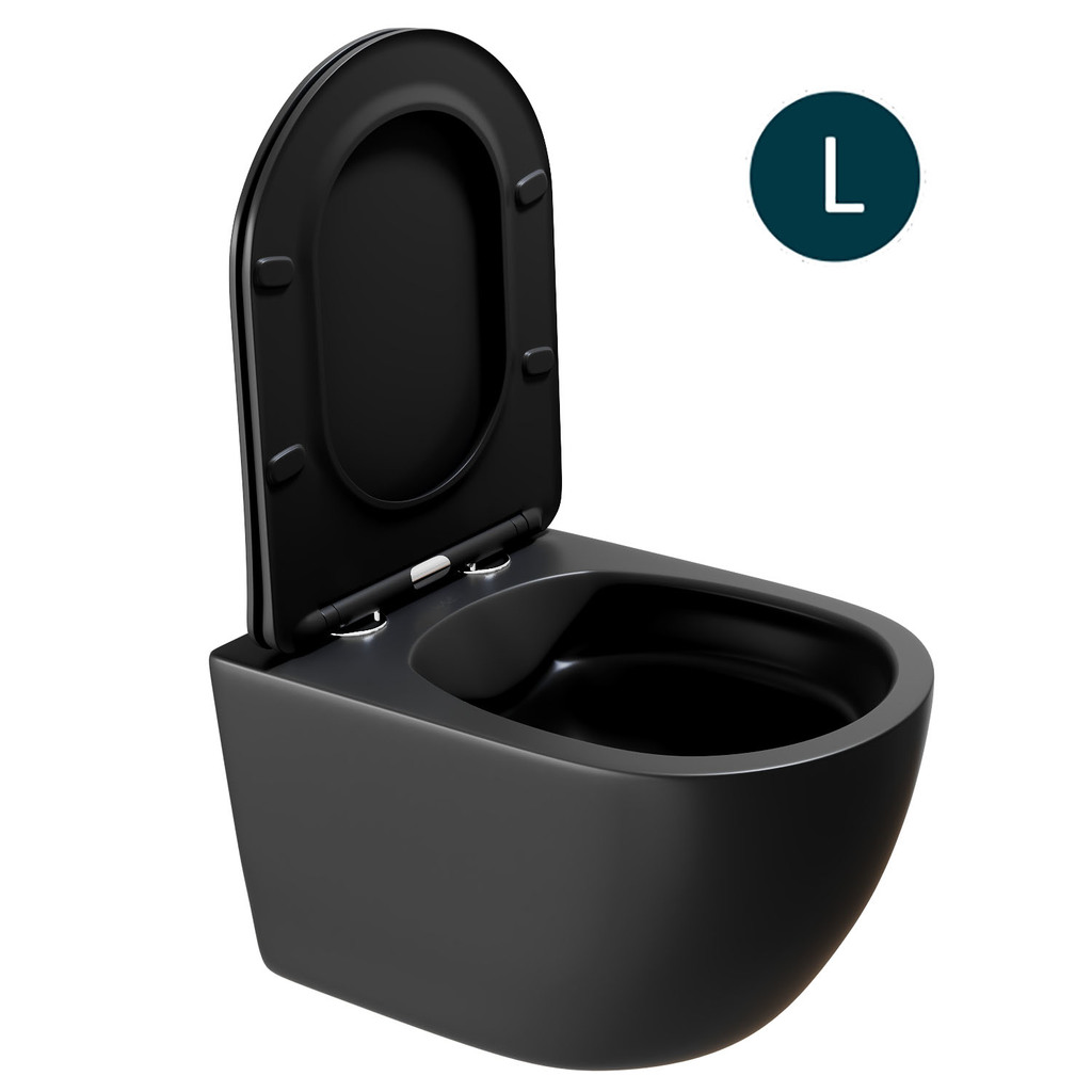 Унитаз подвесной безободковый WAVE ROUND сид. дюропласт, микролифт ЧЕРНЫЙ матовый, L