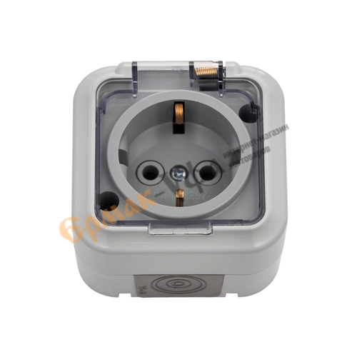 Розетка РА16-297, 02, 1ОП з/к IP54 Пралеска Аква, СЕРАЯ, 1/9/36