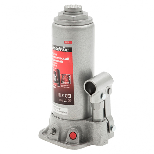 Домкрат гидравлический бутылочный, 8 т, h подъема 230–457 мм// Matrix	, 1/4