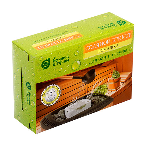 Соляные брикеты д/бани и сауны 1300гр с травами Ромашка Банные штучки, 1/9