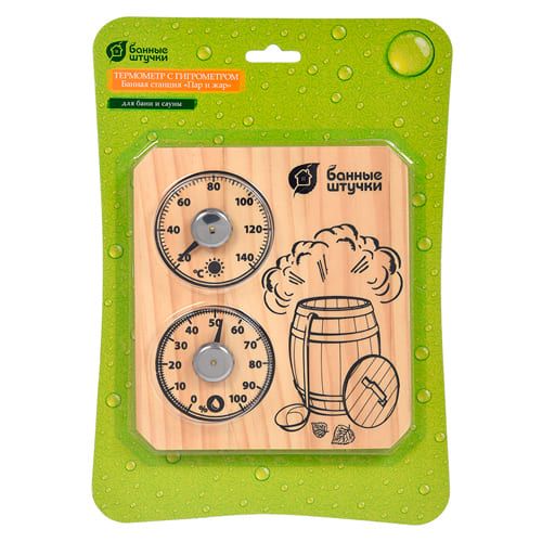 Термометр с гигрометром Банная станция Пар и жар, 15х17х2,5 см, для бани и сауны Банные штучки, 1/