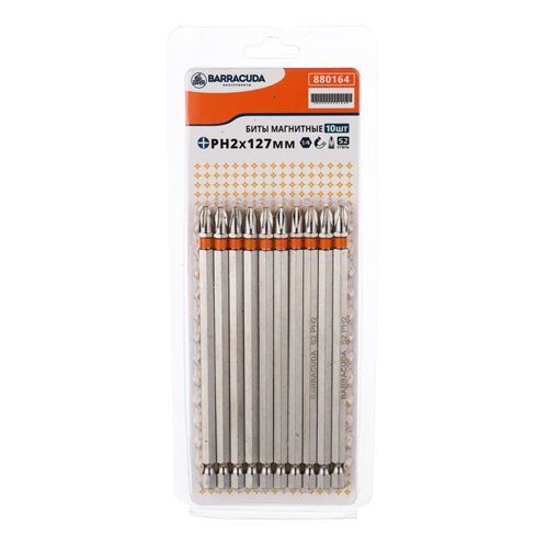 Биты PH2 127мм Барракуда сталь S2 магнитный наконечник, цена за 10шт, черные, 1/20/60