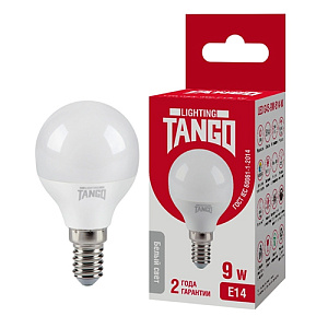 Лампочка светодиодная E14 9Вт 4000К TANGO LED G45 шарик, 10/100