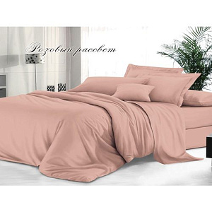 Комплект постельного белья Sateen De Luxe, Евро, гладкокрашеный, наволочка 70х70, розовый рассвет