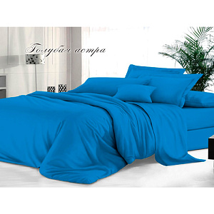 Комплект постельного белья Sateen De Luxe, Семейный, гладкокрашеный, наволочка 70х70 см, голубая астра