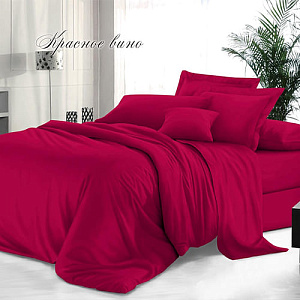 Комплект постельного белья Sateen De Luxe, 1,5-спальный, гладкокрашеный, наволочка 70х70 см, красное вино