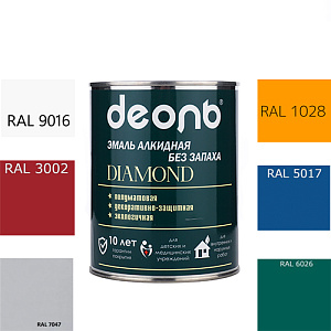 Эмаль алкидная без запаха DIAMOND, ДЕОЛЬ, RAL 3002 красная 0,75 л. , 1/6
