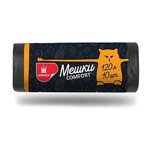 Мешки для мусора 120 л 10 шт 16,5мкм Уфа Пак ПНД, черный, 1/21