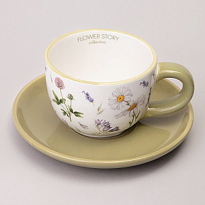 ЧАЙНАЯ ПАРА AGNESS, FLOWER STORY, 15*7 СМ 220 МЛ, КОР=36НАБ.