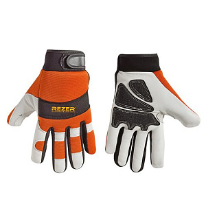 Перчатки REZER PROFI KM 1509 501-BL, р.10 с защитой от пропила, лев/рука, липучка, кожа+ткань, оранжевый
