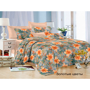 Комплект постельного белья Satin collection 2-спальный, золотые цветы