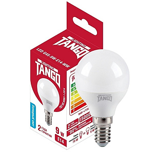 Лампочка светодиодная E14 9Вт 6500К TANGO LED G45 шарик, 10/100