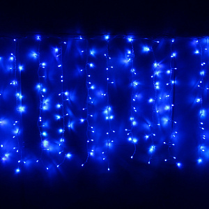 Гирлянда для улицы ЗАНАВЕС ш2* в1,5 м 320  ламп LED, прозрач.пров, 8 реж.,IP-54, Синий (возможность соединения)