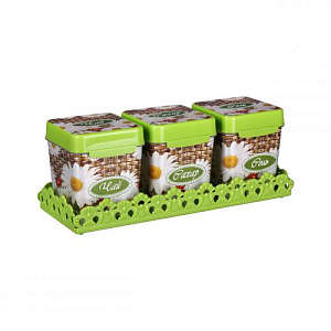 Контейнер для сыпучих продуктов, 1,2л х 3шт. , Плетенка на подставке м4726, 1/9