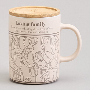 КРУЖКА LEFARD 400МЛ С БАМБУКОВОЙ КРЫШКОЙ, SWEET HOME, 8*10.9CM