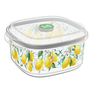 Емкость для СВЧ 1.6 л Homver 222120025/0107, с клапаном с декором Sicily Lemon, бесцветная
