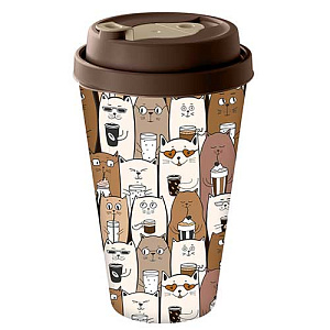 Стакан с крышкой 550 мл Homver 223106424/01, с декором my cats, с клапаном, темно-коричневый