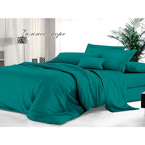 Комплект постельного белья Sateen De Luxe 2-спальный макси, гладкокрашеный, наволочка 70х70 см, зимнее море