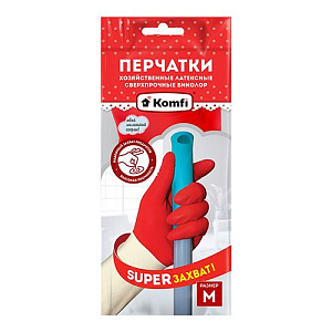 Перчатки хозяйственные латексные СВЕРХПРОЧНЫЕ БИКОЛОР М /белый+красный/ Komfi BICOIRA2 12/144
