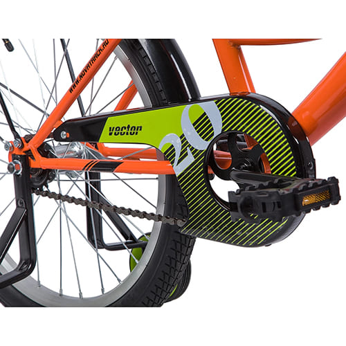 Велосипед 20" Novatrack VECTOR оранжевый, защита А-тип, тормоз нож., крылья и багажник черн., без доп. колес 203VECTOR.OR22-
